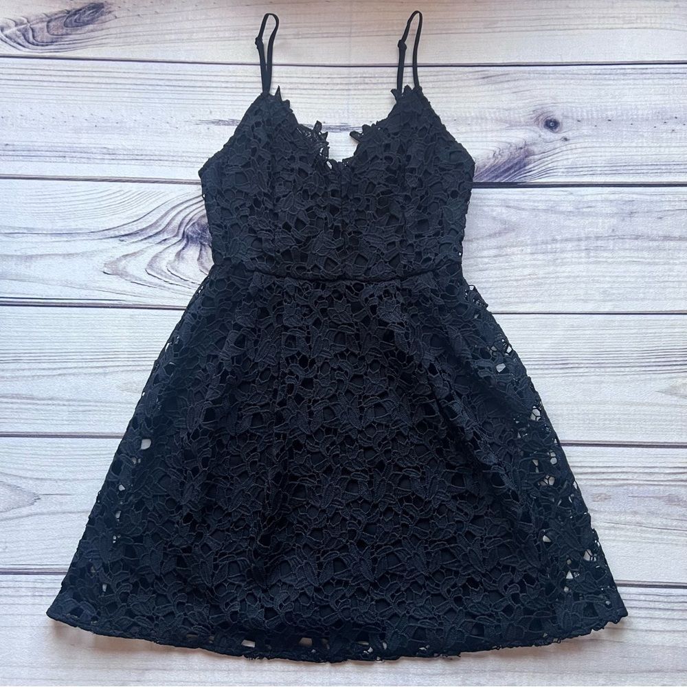 ASTR Black Floral Lace Mini Flare Dress